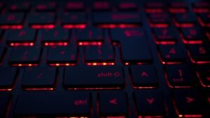 keyboard of laptop glowing red